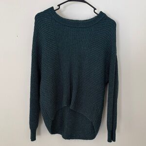 A. Byer Deep Teal Cropped Crew Neck Cable Sweater